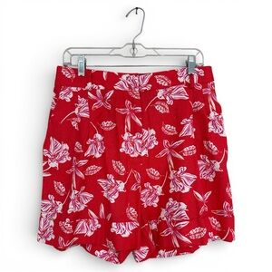 Joie Red/White Tropical Floral Print High-Waisted Linen Shorts Size 8